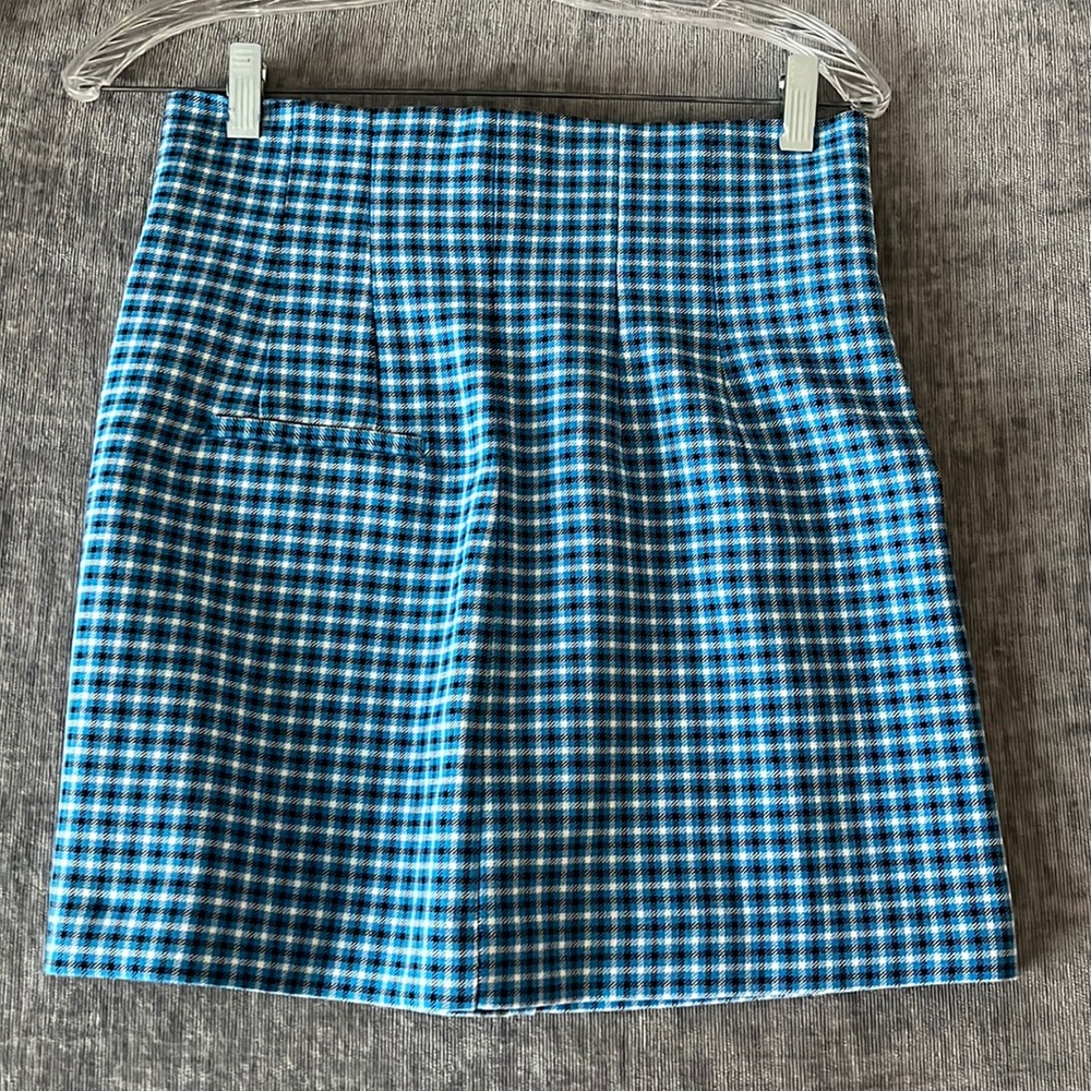 ZARA Plaid Mini Skirt Women's Size Medium Blue